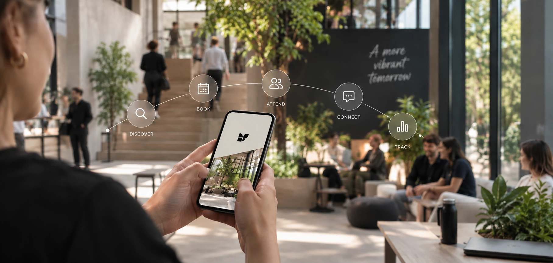 Five Technopolis Active app concept screens: welcome, home, member pass, activities and profile